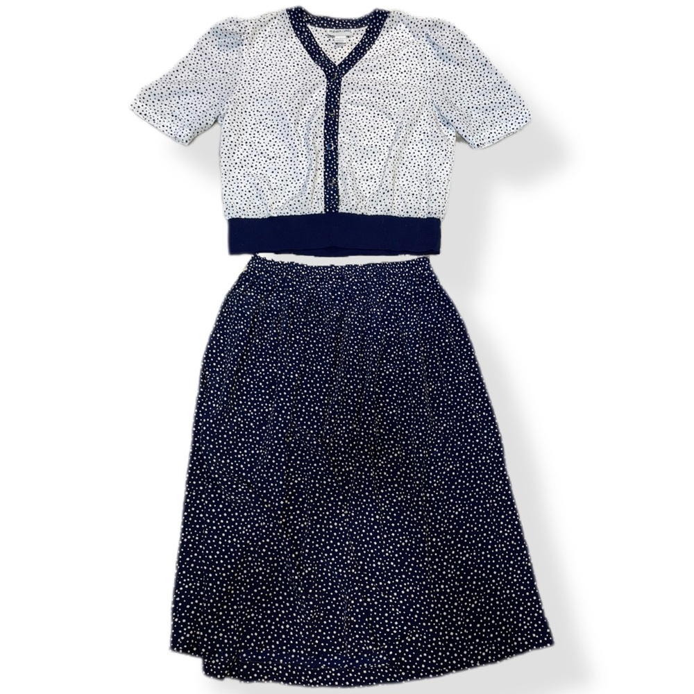Elegant Vintage Navy Blue Skirt Set